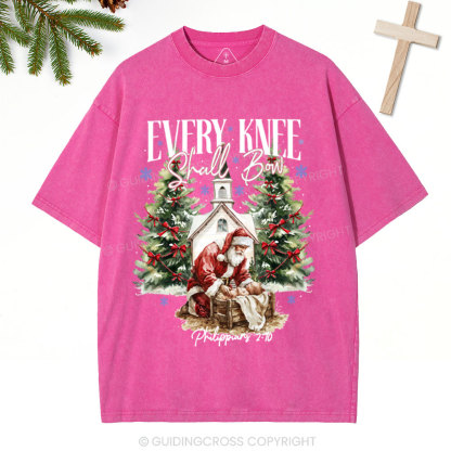 Every Kness Shall Bow Christian Christmas Washed T-Shirt