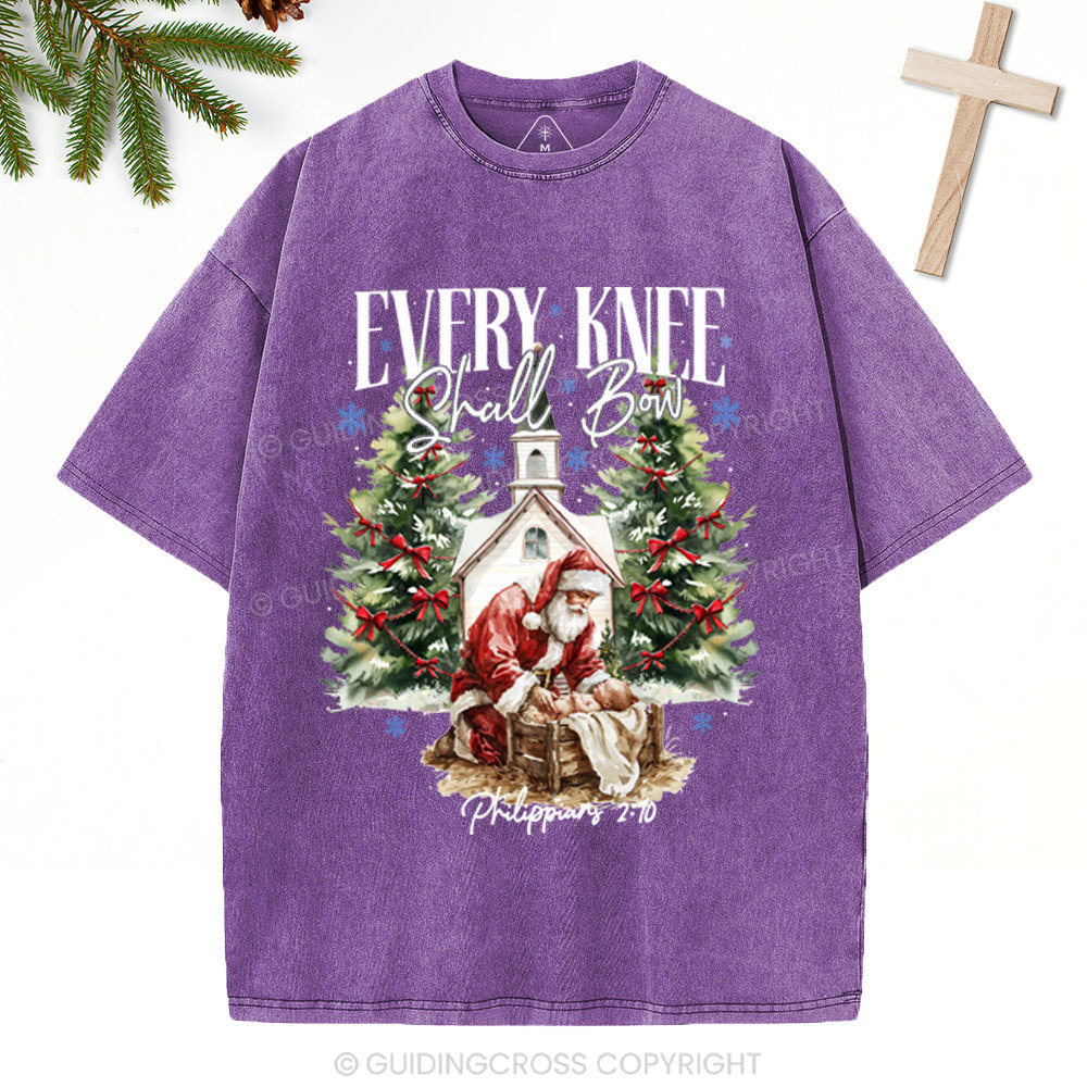 Every Kness Shall Bow Christian Christmas Washed T-Shirt