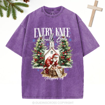 Every Kness Shall Bow Christian Christmas Washed T-Shirt