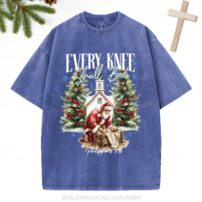 Every Kness Shall Bow Christian Christmas Washed T-Shirt