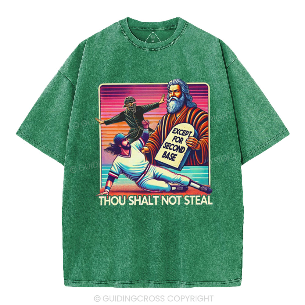 Except For Second Base Christian Washed T-Shirt