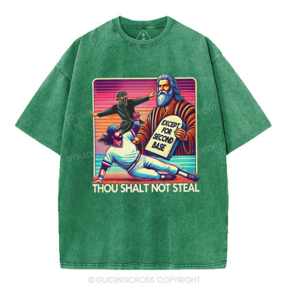 Except For Second Base Christian Washed T-Shirt