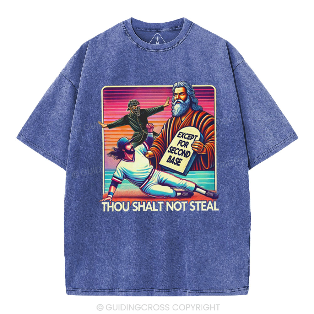 Except For Second Base Christian Washed T-Shirt