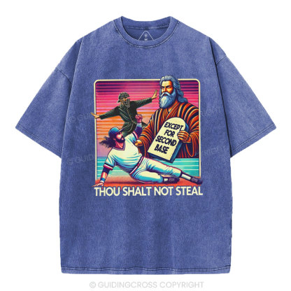 Except For Second Base Christian Washed T-Shirt