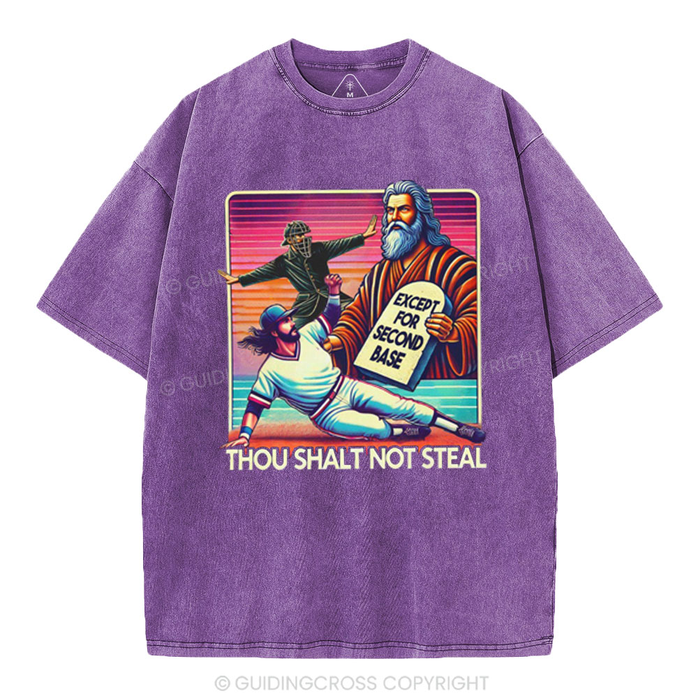 Except For Second Base Christian Washed T-Shirt