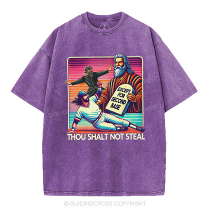 Except For Second Base Christian Washed T-Shirt