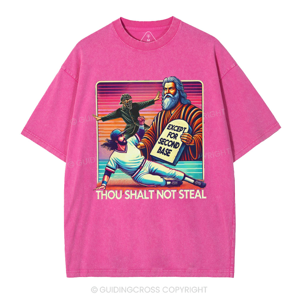 Except For Second Base Christian Washed T-Shirt