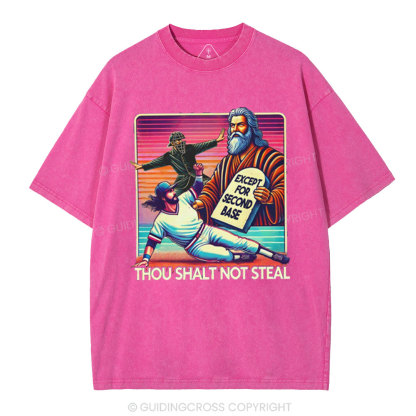 Except For Second Base Christian Washed T-Shirt