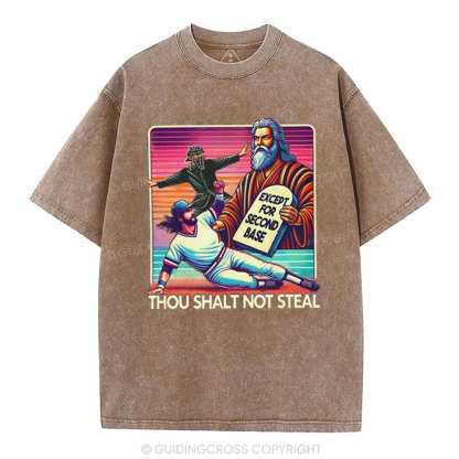 Except For Second Base Christian Washed T-Shirt