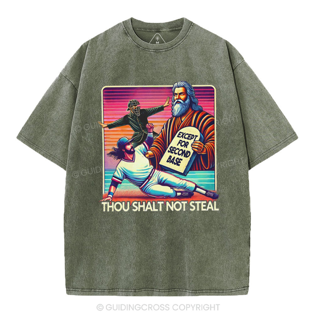 Except For Second Base Christian Washed T-Shirt