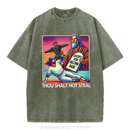 Except For Second Base Christian Washed T-Shirt