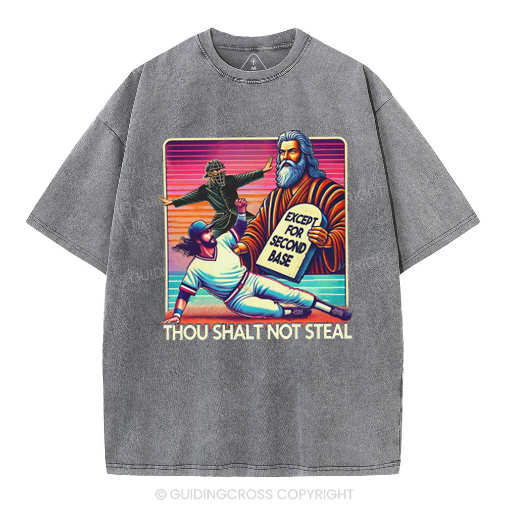 Except For Second Base Christian Washed T-Shirt
