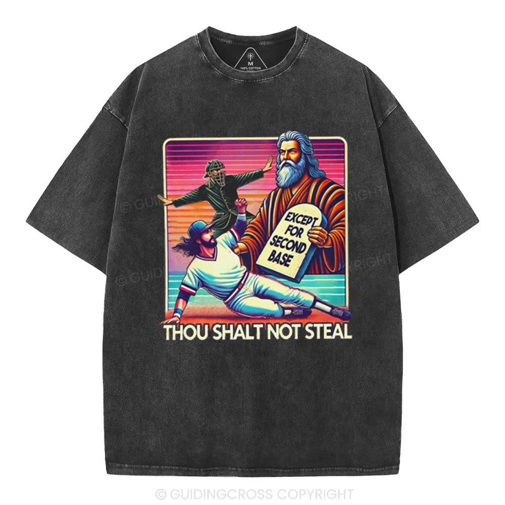 Except For Second Base Christian Washed T-Shirt