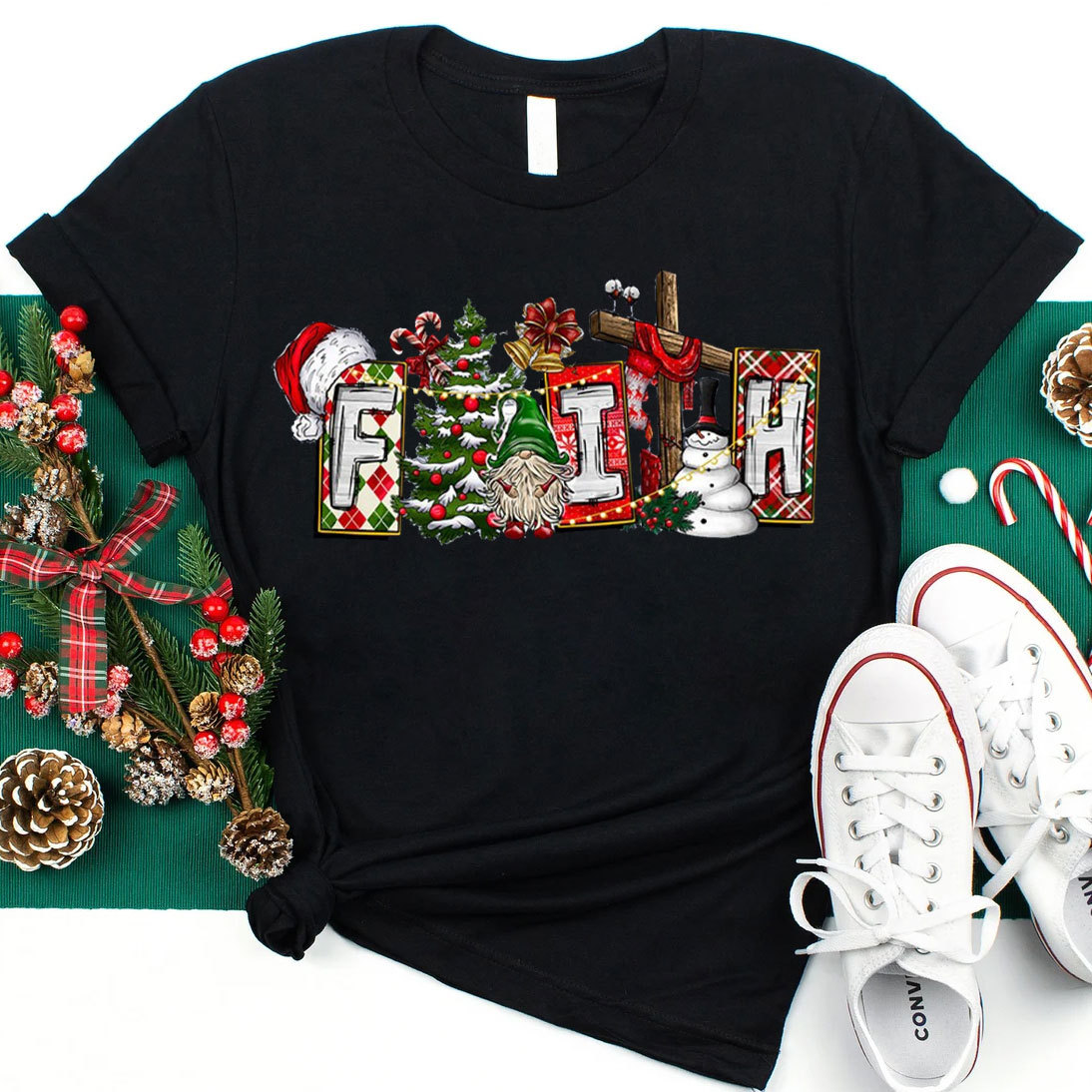 Faith And Christmas With Cross Christian T-Shirt