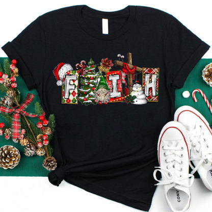 Faith And Christmas With Cross Christian T-Shirt