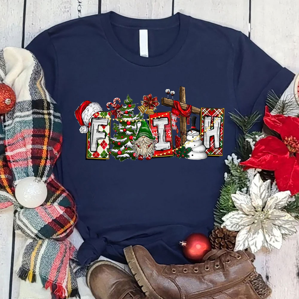 Faith And Christmas With Cross Christian T-Shirt