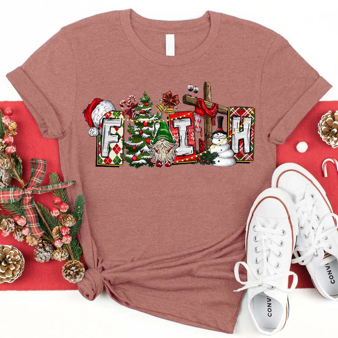 Faith And Christmas With Cross Christian T-Shirt