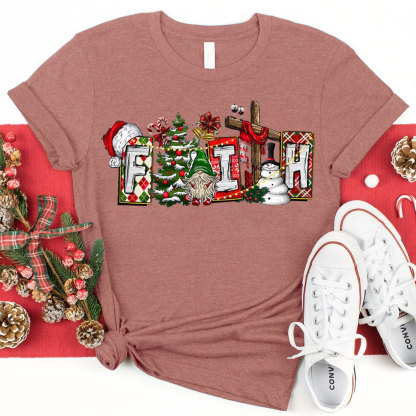 Faith And Christmas With Cross Christian T-Shirt