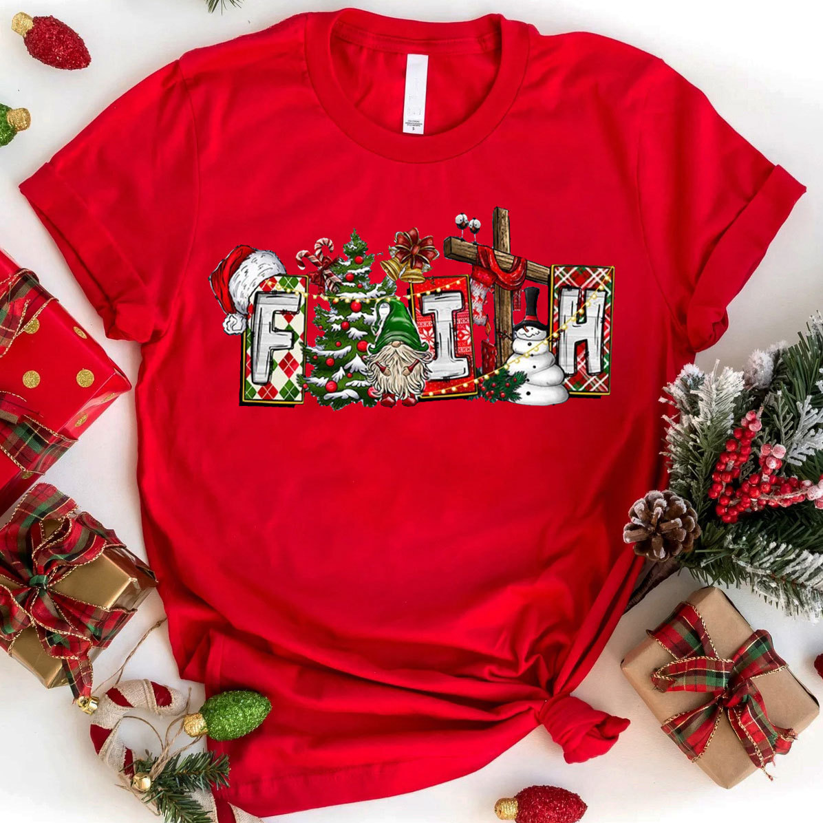 Faith And Christmas With Cross Christian T-Shirt