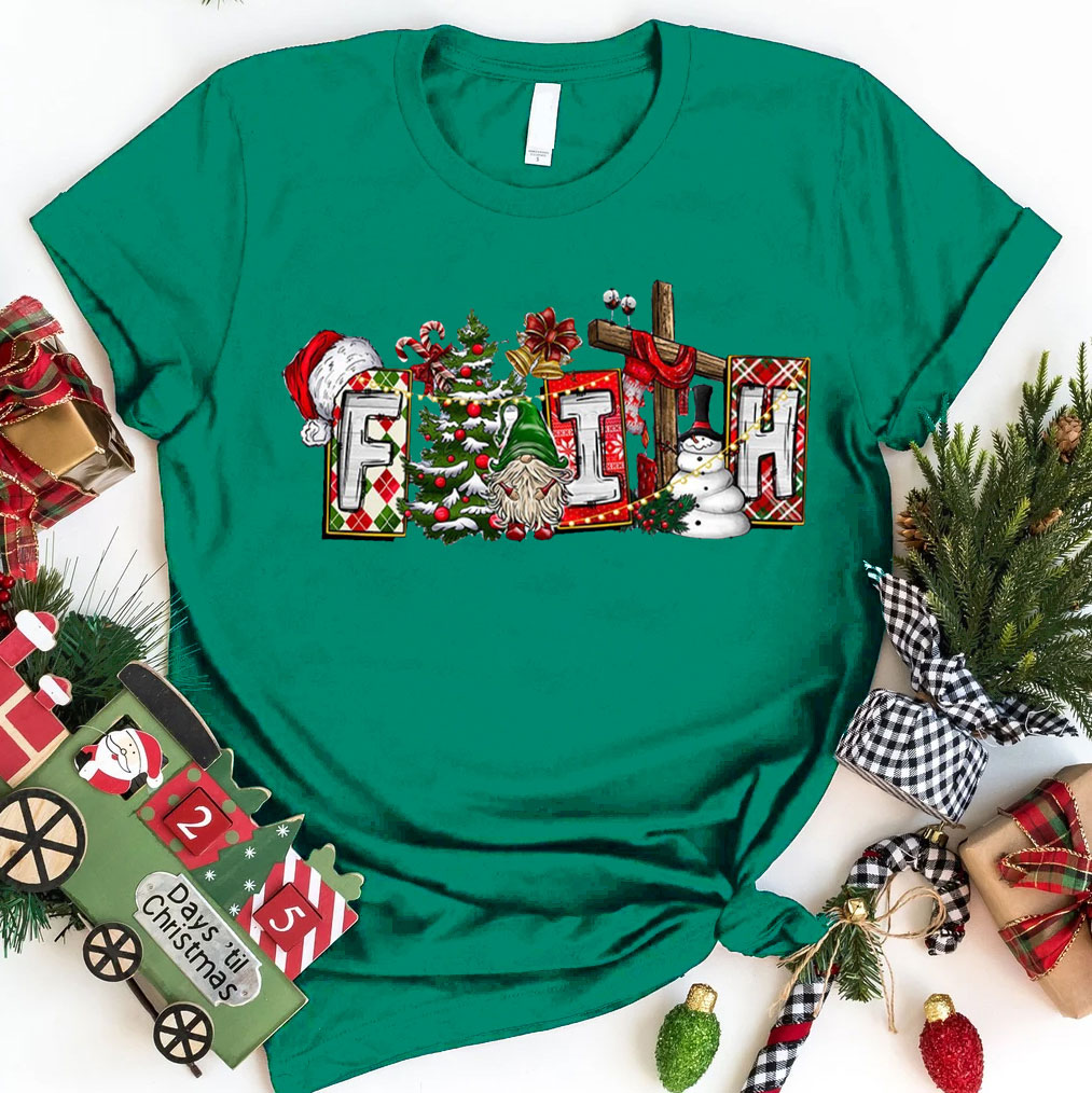 Faith And Christmas With Cross Christian T-Shirt