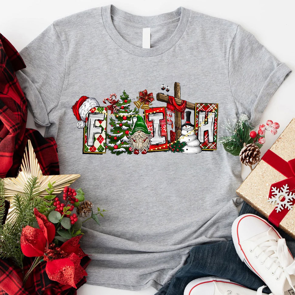 Faith And Christmas With Cross Christian T-Shirt