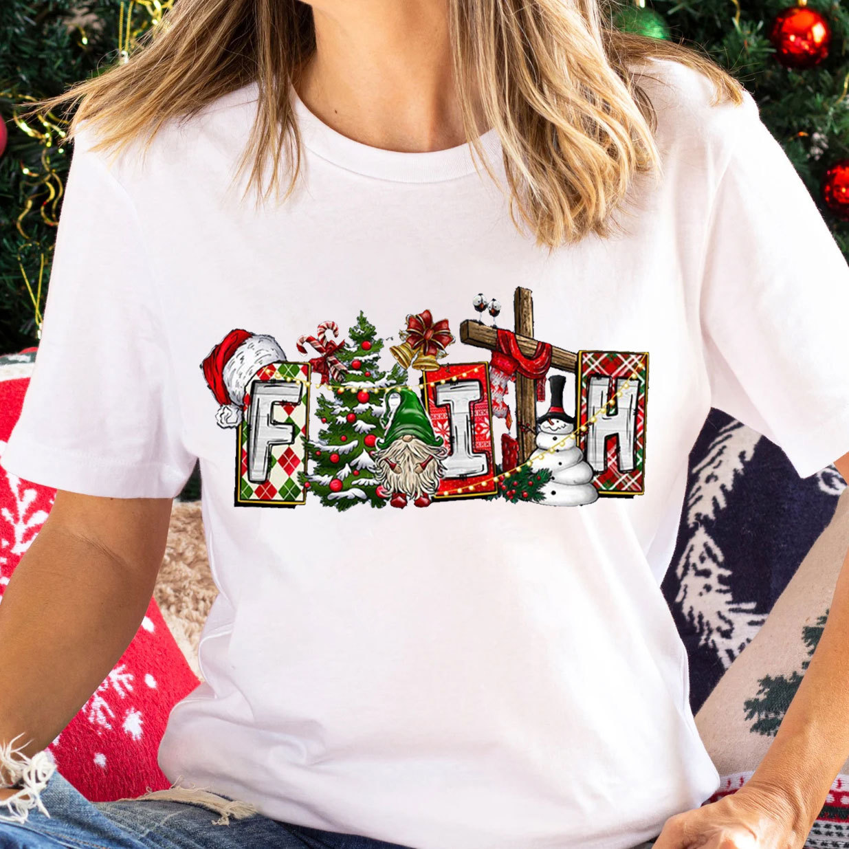 Faith And Christmas With Cross Christian T-Shirt