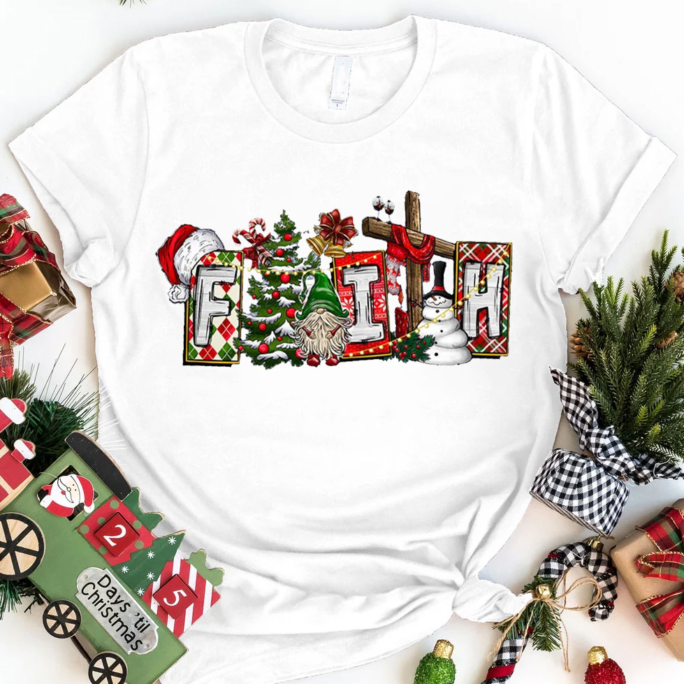 Faith And Christmas With Cross Christian T-Shirt