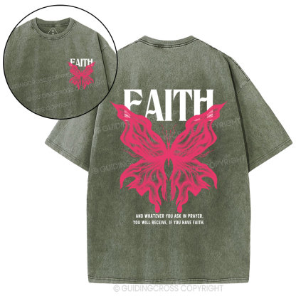 Faith Butterfly Christian Washed T-Shirt