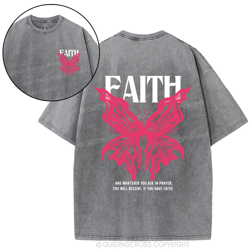 Faith Butterfly Christian Washed T-Shirt