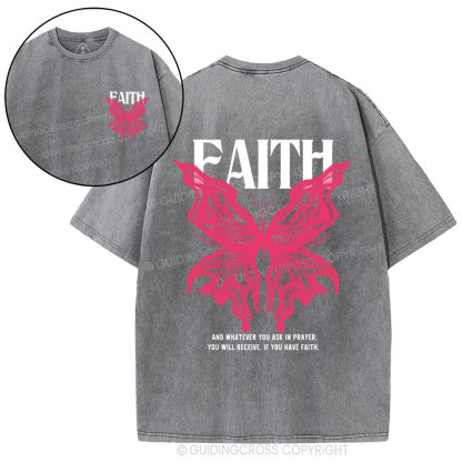 Faith Butterfly Christian Washed T-Shirt