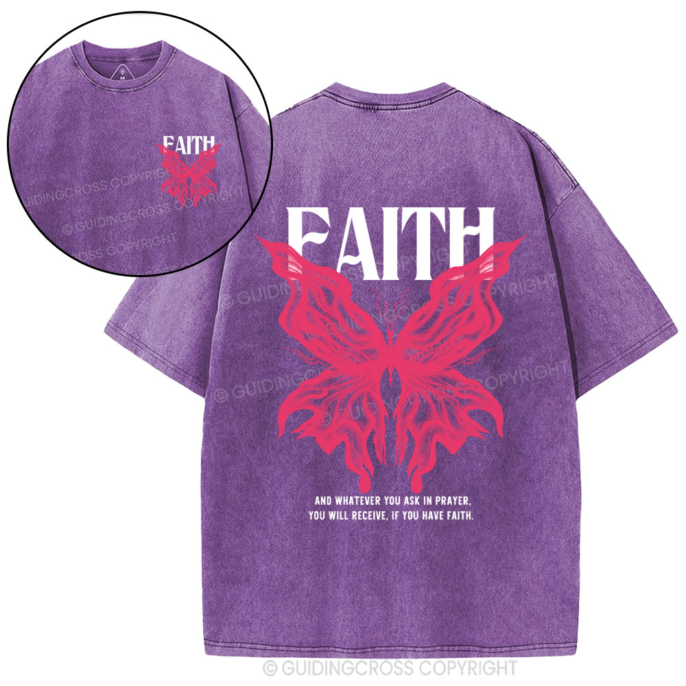 Faith Butterfly Christian Washed T-Shirt