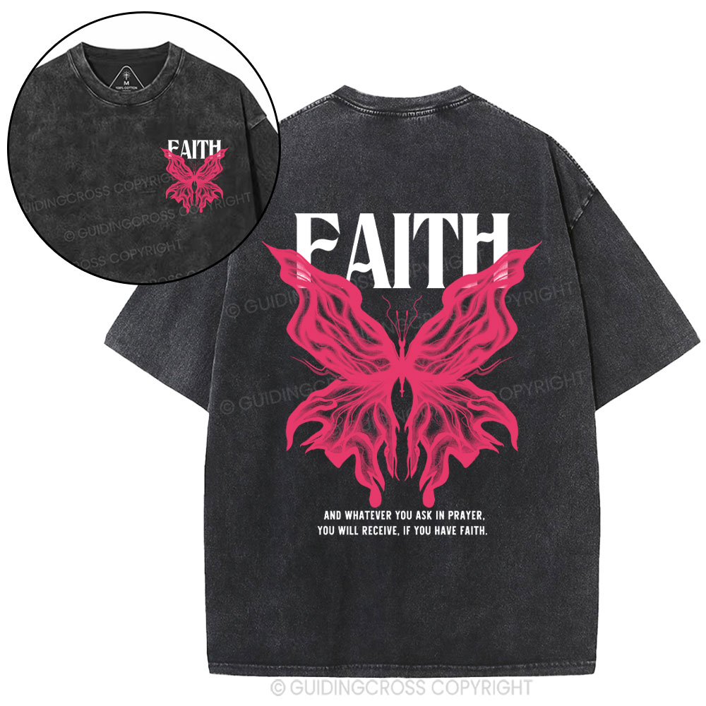 Faith Butterfly Christian Washed T-Shirt