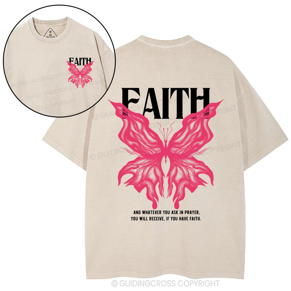 Faith Butterfly Christian Washed T-Shirt