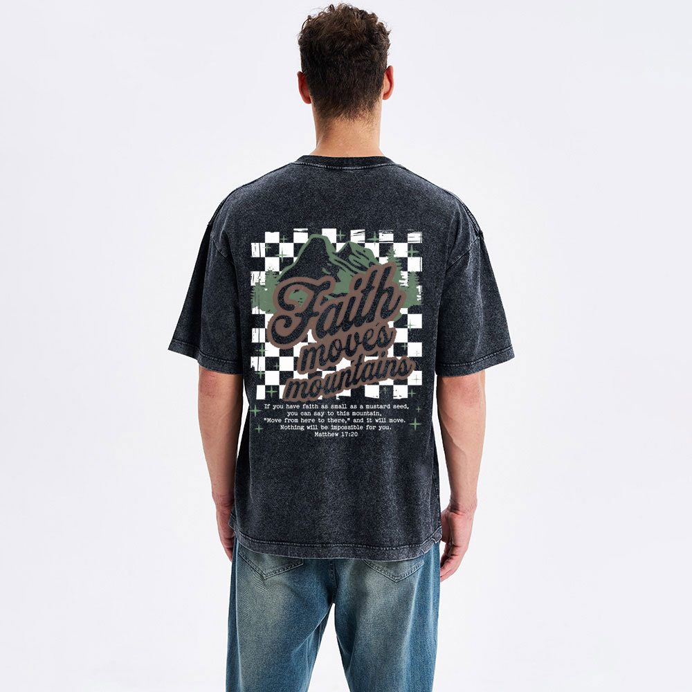 Faith Can Move Mountain Christian Washed T-Shirt