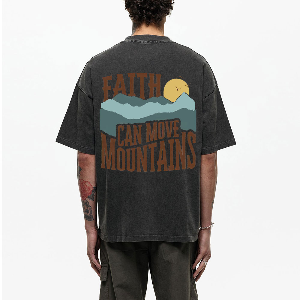 Faith Can Move Mountain Christian Washed T-Shirt