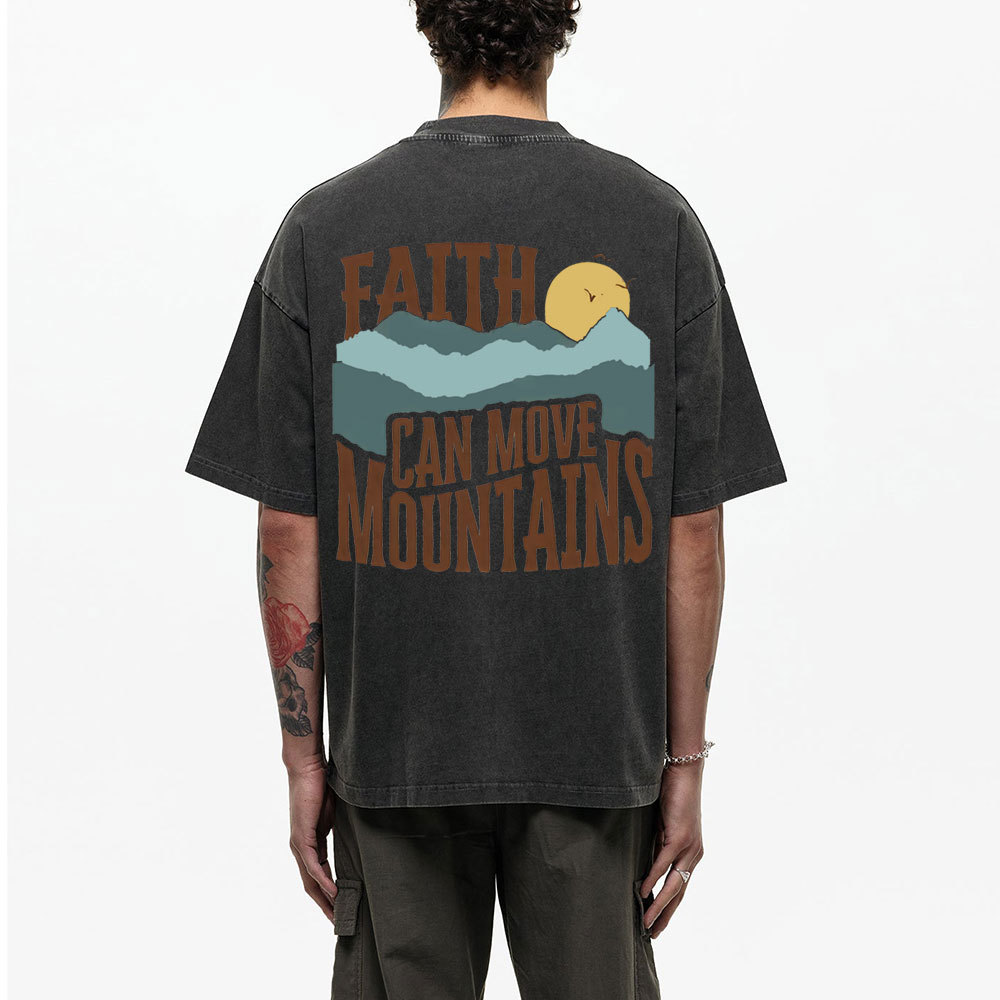 Faith Can Move Mountain Christian Washed T-Shirt