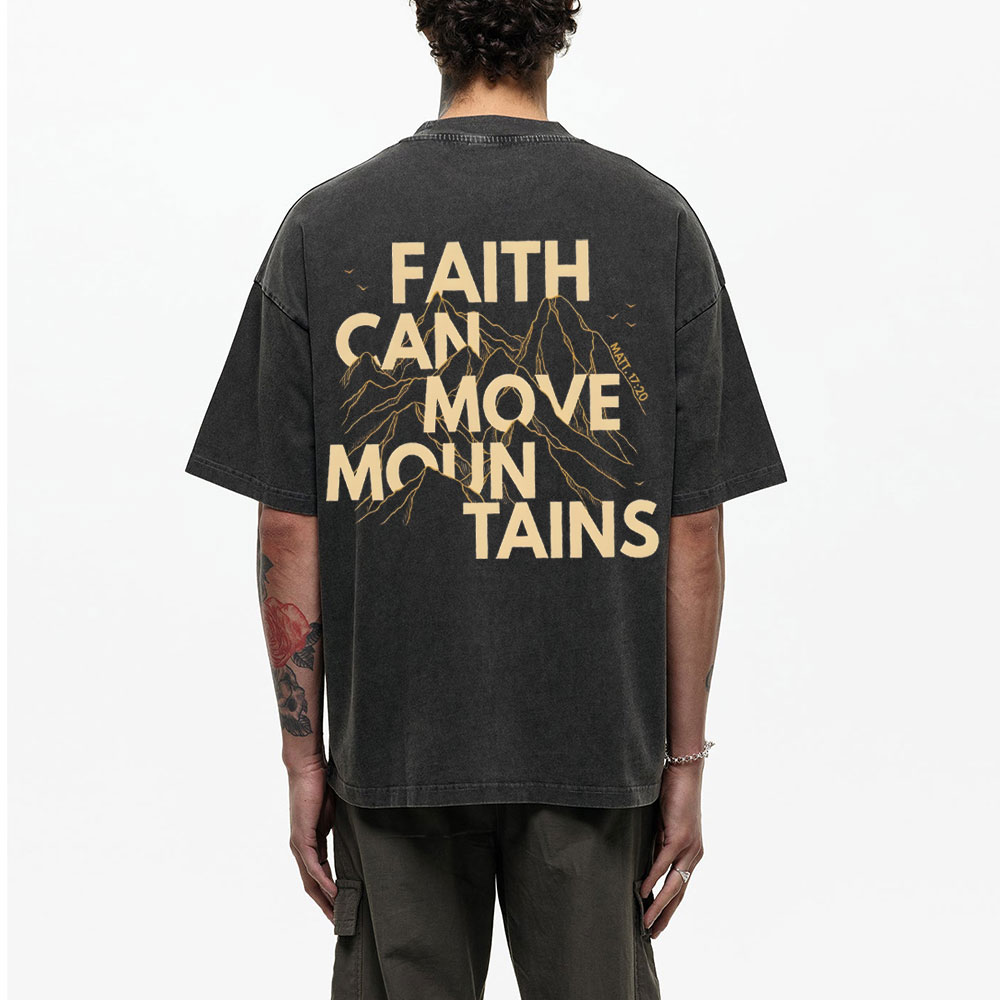 Faith Can Move Mountain Christian Washed T-Shirt