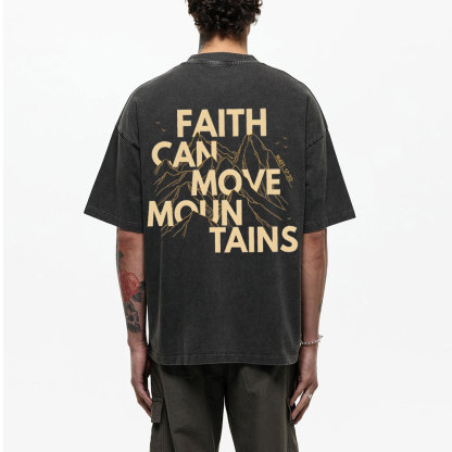 Faith Can Move Mountain Christian Washed T-Shirt