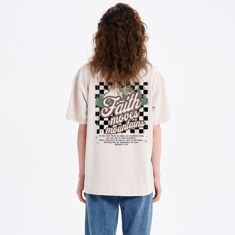 Faith Can Move Mountain Christian Washed T-Shirt