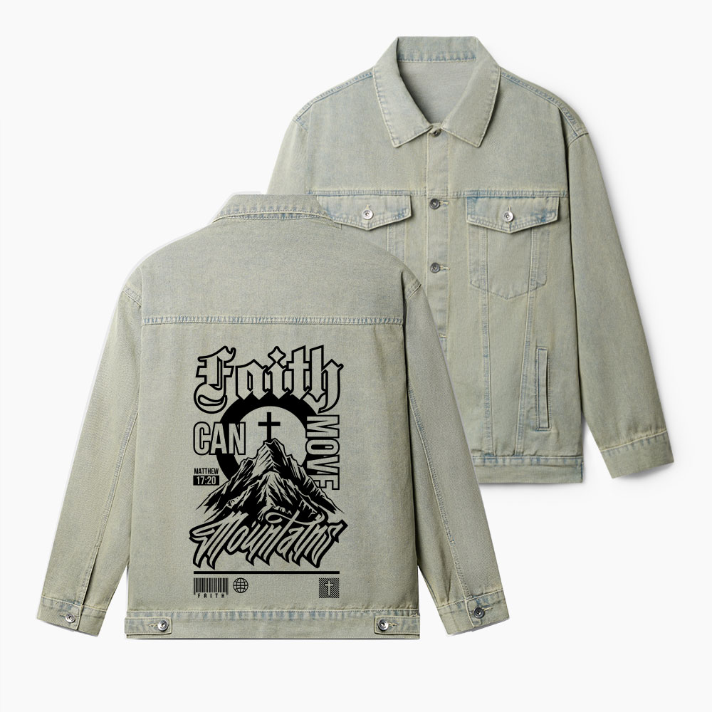 Faith Can Move Mountains Christian Denim Jacket
