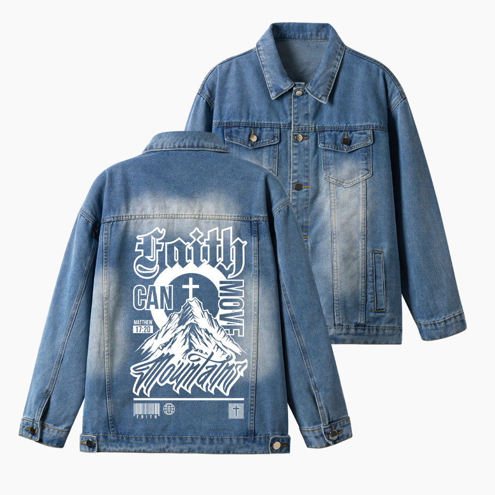 Faith Can Move Mountains Christian Denim Jacket
