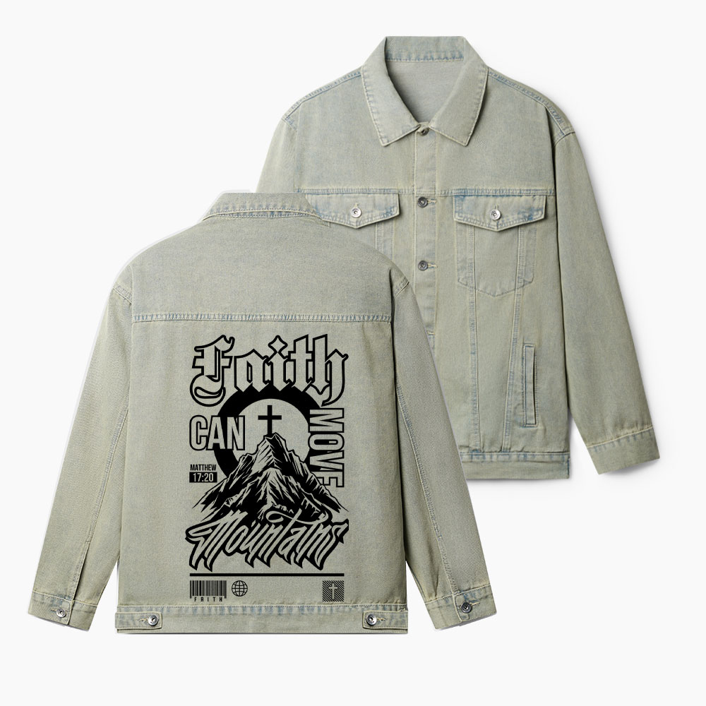 Faith Can Move Mountains Christian Denim Jacket