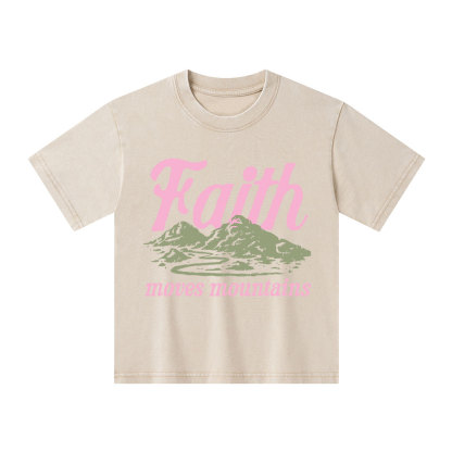 Faith Can Move Mountains Christian Kid Washed T-Shirt 