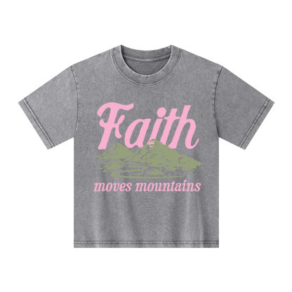 Faith Can Move Mountains Christian Kid Washed T-Shirt 