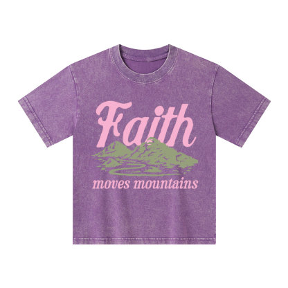 Faith Can Move Mountains Christian Kid Washed T-Shirt 