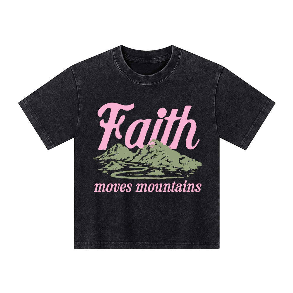 Faith Can Move Mountains Christian Kid Washed T-Shirt 