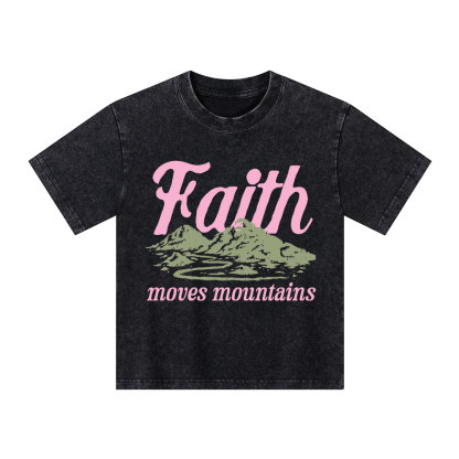Faith Can Move Mountains Christian Kid Washed T-Shirt 