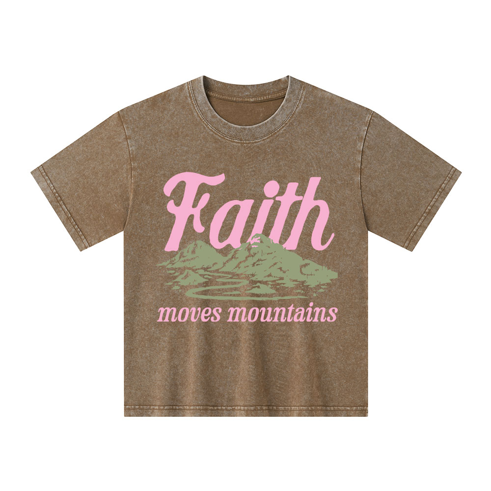 Faith Can Move Mountains Christian Kid Washed T-Shirt 