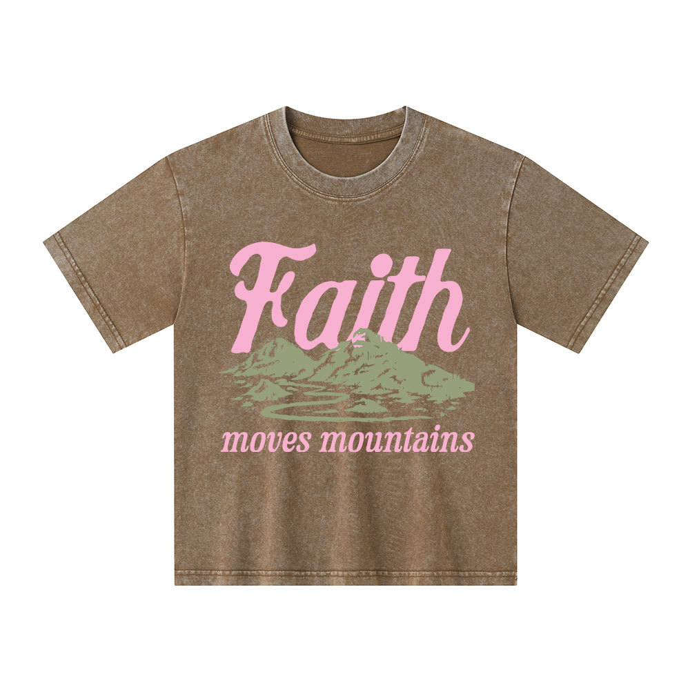 Faith Can Move Mountains Christian Kid Washed T-Shirt 