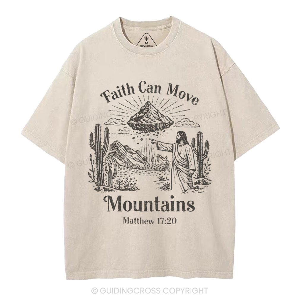 Faith Can Move Mountains Christian Washed T-Shirt